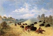 Comanche Indians Chasing Buffalo with Lances and Bows